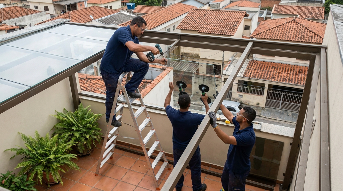 Cobertura de vidro em terraço com telhados em Ipatinga-MG