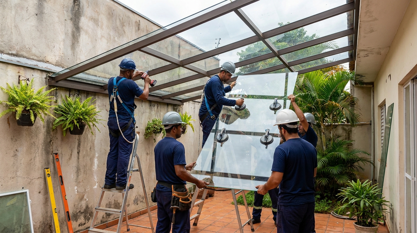 Instalação de cobertura de vidro em Ipatinga-MG