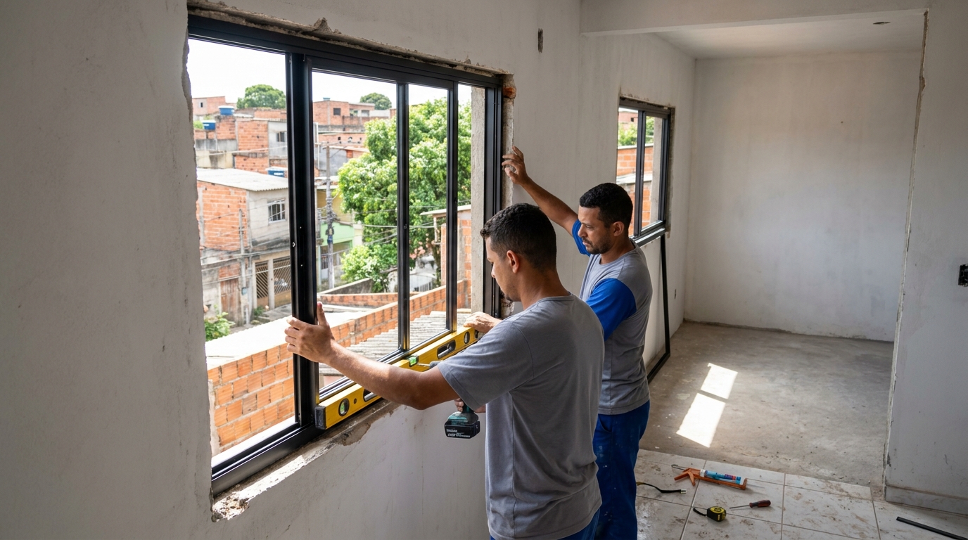 Esquadria de alumínio em obra em Ipatinga-MG