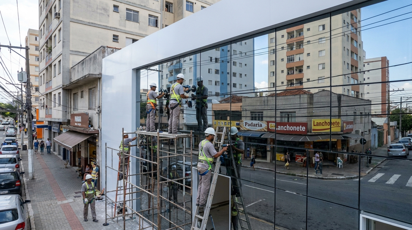 Fachada espelhada em esquina em Ipatinga-MG